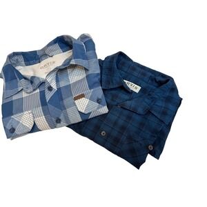 Orvis Mens Short Sleeve Plaid Button Down Shirt Bundle Blue Polyester Size L